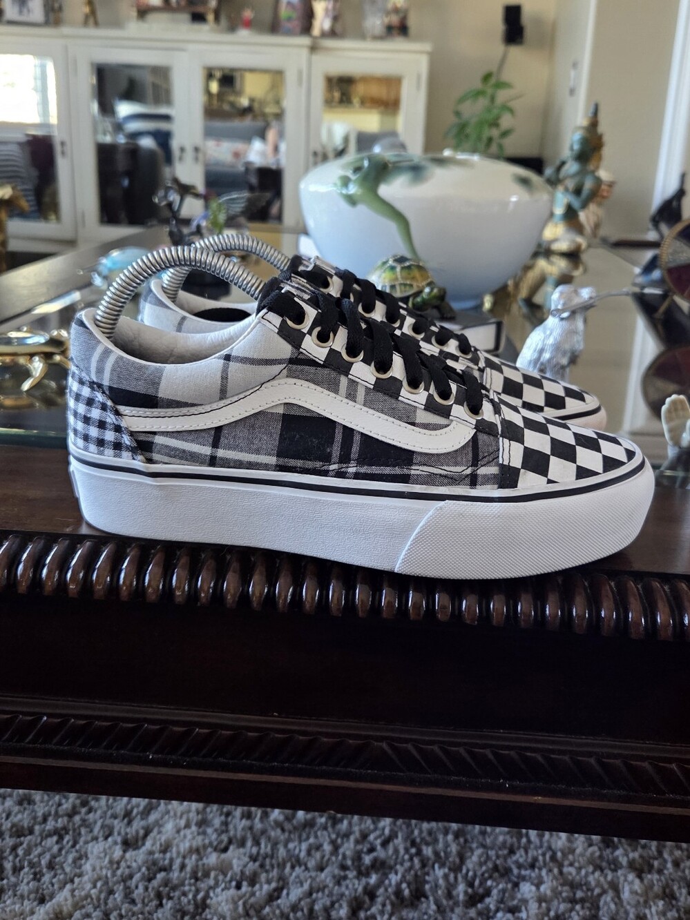 Vans Women's Black & White Checker Plaid Old Skool Platform Sneakers